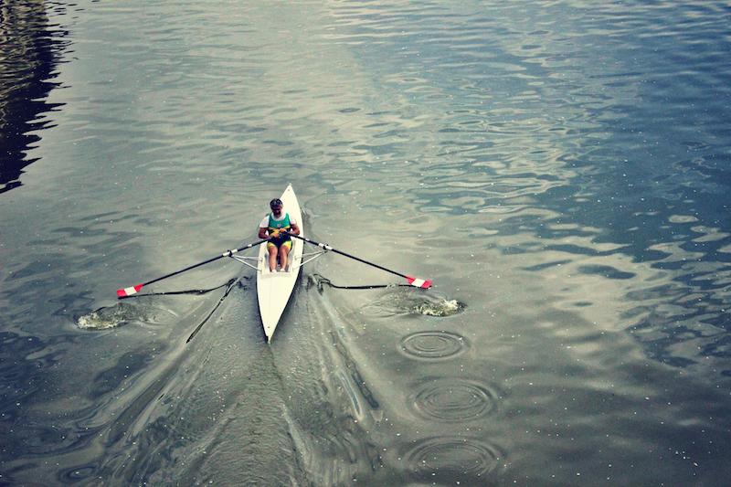 Man in Beijing Paddles to Work
